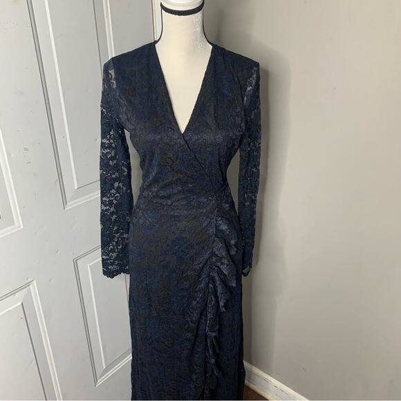 Ganni black Flynn Lace long sleeves midi dress size medium 38 goth wedding guest - Picture 3 of 10